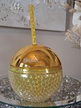 B.Well Yellow Mirror Wine Water Cocktail Tumbler Spherical Ball Cup With Straw